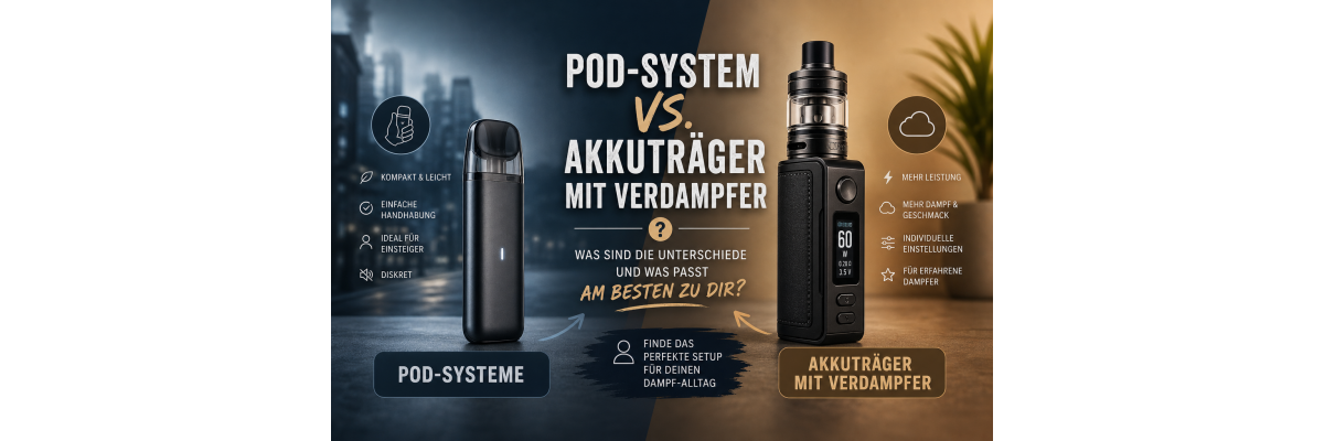 Podsysteme vs. Akkuträger mit Verdampfer: Was ist der Unterschied – und was passt besser zu dir? - 