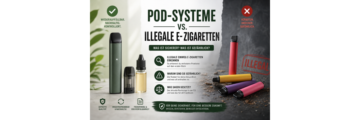 Pod-Systeme und illegale Einweg-E-Zigaretten: Unterschiede, Risiken und Warnzeichen - 